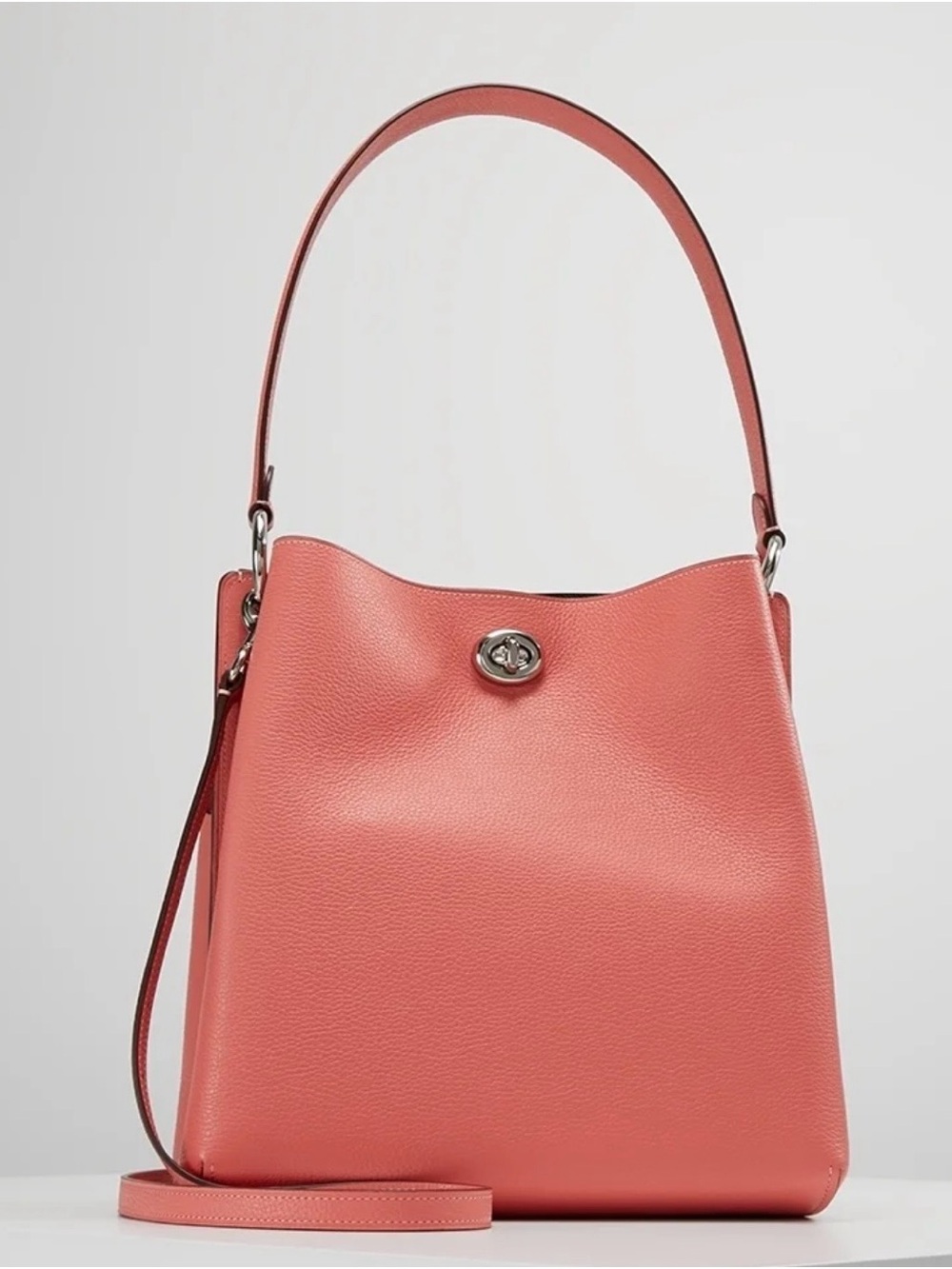 RARE Coach Charlie Bucket shoulder crossbody Bag Pebble Leather Coral Color